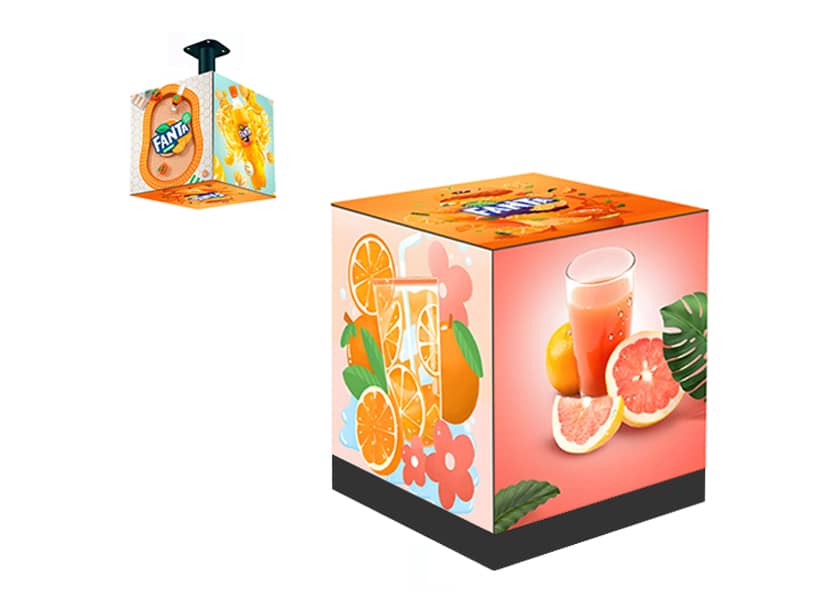 CR-A Series 3D cube LED display side view showing multi-sided viewing angles